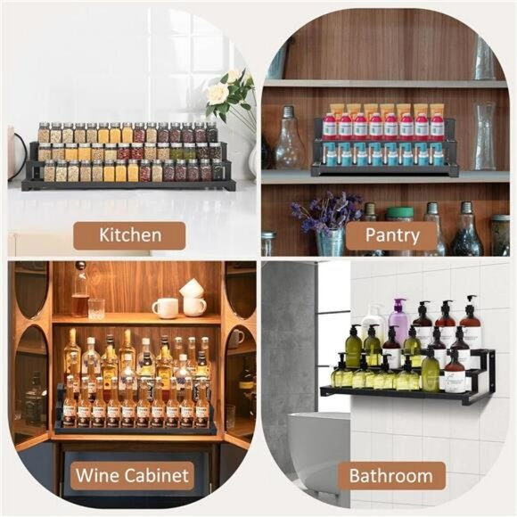 expandable spice rack organizer 3 tier metal cabinet pantry shelf seasoning hold - Picture 6 of 7